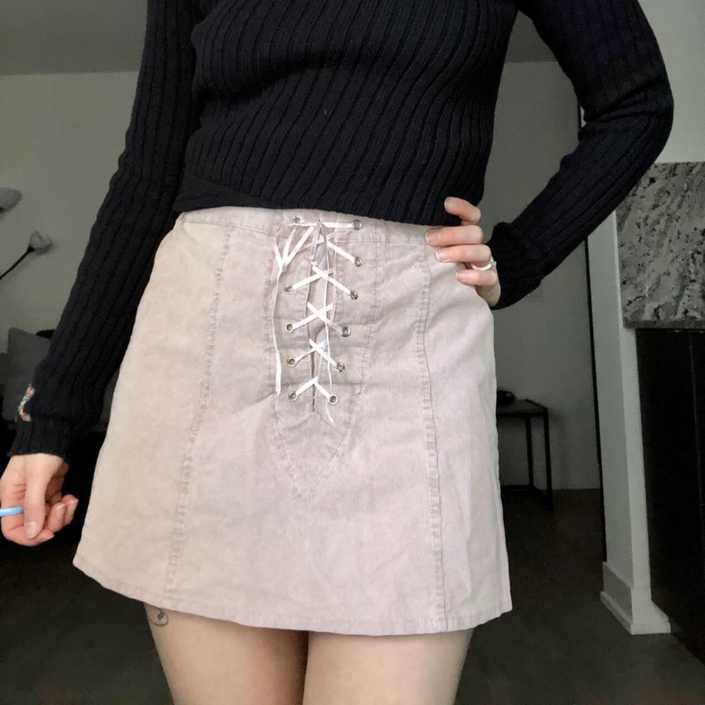Corduroy front lace up skirt